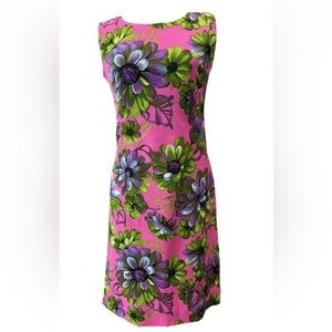 1970s all polyester ladies handmade dress-Pink flower‎ power-READ msmts! Sm/med